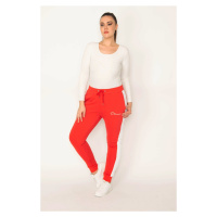 Şans Women's Red Ribbed Inside Waist Elastic and Lacing Detailed Side Stripe Sports Trousers