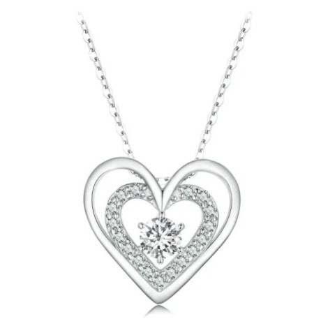 GRACE Silver Jewellery Stříbrný náhrdelník Dvojité srdce - stříbro 925/1000, zirkon NH-BSN342/78