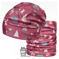 Flísová čepice a nákrčník Dráče - Yetti 11, růžová, lesní zvířátka Barva: Růžová