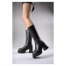 Riccon Lvamel Women's Above Knee High Heeled Boots 0012501 Black Skin.