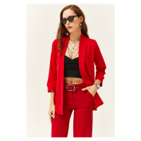 Olalook Women's Red Shawl Collar Atlas Jacket