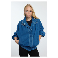 Trendyol Blue Oversize Bomber Denim Jacket