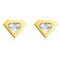 Náušnice ze zlata 585 - broušený zirkon se zlatým lemem, motiv diamantu