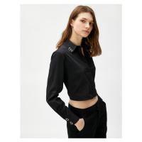 Koton Crop Shirt with Metal Accessories, Long Sleeved