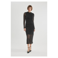 DEFACTO Bodycon Half Turtleneck Long Sleeve Tulle Midi Dress