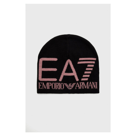 Čepice EA7 Emporio Armani černá barva, z tenké pleteniny
