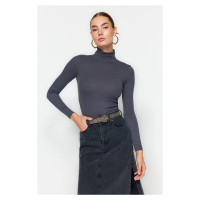 Trendyol Anthracite Premium Soft Fabric Turtleneck Fitted/Slip-On Knitted Blouse