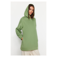 Trendyol Mint Hooded Pocket Scuba Knitted Wide Fit Oversize Sweatshirt