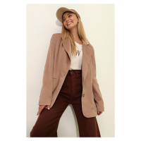 Trend Alaçatı Stili Women's Beige Velvet Woven Blazer Jacket