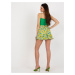 Žlutá a zelená květinová krátká sukně-šortky