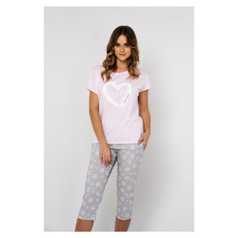 Dámské pyžamo Noelia, krátký rukáv, 3/4 nohavice - světle růžová/potisk Italian Fashion