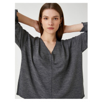 Koton V-Neck Sweatshirt with Bat Sleeves