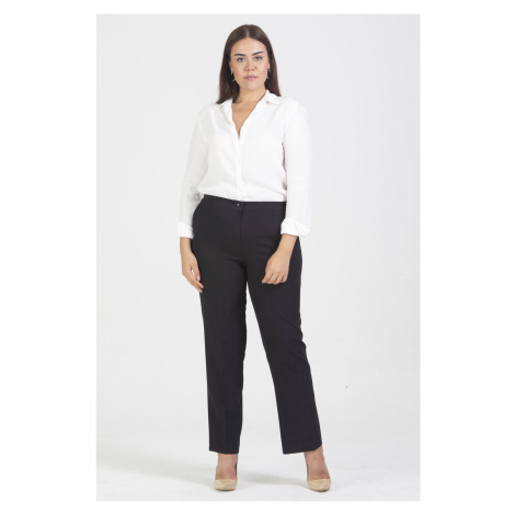 Şans Women's Plus Size Black Classic Pants with Elastic Waist, No Pocket