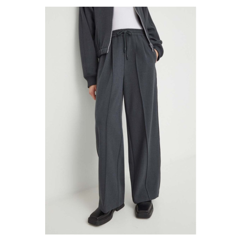 Kalhoty American Vintage dámské, šedá barva, široké, high waist