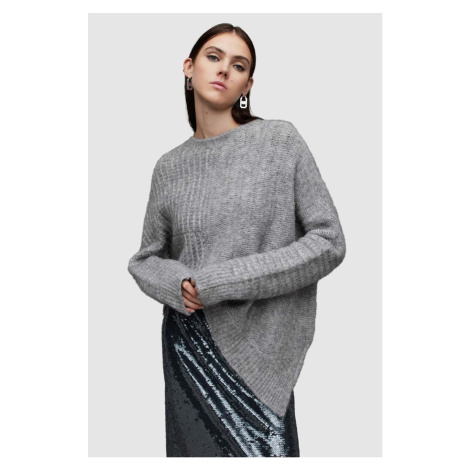 Vlněný svetr AllSaints Selena šedá barva, hřejivý, s pologolfem