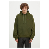 Mikina Carhartt WIP Hooded American Script Sweat pánská, zelená barva, s kapucí, s aplikací, I02