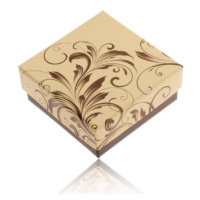Krabička na prsten a náušnice, krémovo-hnědá barva, květinové ornamenty