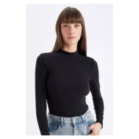 DEFACTO Black Slim Fit Slim Fit Half Turtleneck Casual Basic Plain Long Sleeve T-Shirt