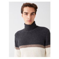 LC Waikiki Men's Turtleneck Long Sleeve Color Block Knitwear Sweater