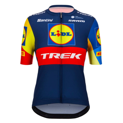SANTINI Cyklistický dres s krátkým rukávem - LIDL TREK 2024 LADY - červená/žlutá/modrá