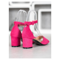 Módní dámské fialové sandály na širokém podpatku
