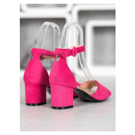 Módní dámské fialové sandály na širokém podpatku VINCEZA