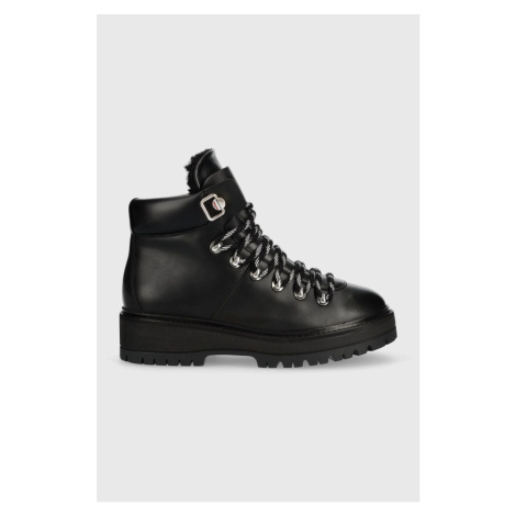 Nízké kozačky Tommy Hilfiger Leather Outdoor Flat Boot dámské, černá barva, na platformě, lehce 