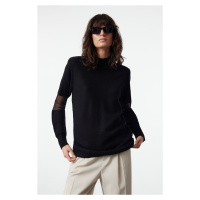 Trendyol Black Tulle Detailed Knitwear Sweater