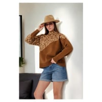 90315 Dewberry Half Turtleneck Leopard Womens Sweater-BROWN