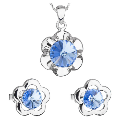 Evolution Group Sada šperků s krystaly Swarovski náušnice,řetízek a přívěsek modrá kytička 39173