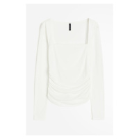H & M - Nabíraný top's hranatým výstřihem - bílá
