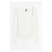 H & M - Nabíraný top's hranatým výstřihem - bílá