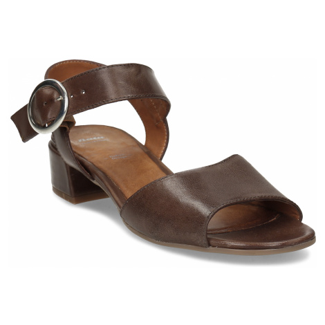 Dámské hnědé kožené sandály na nízkém podpatku