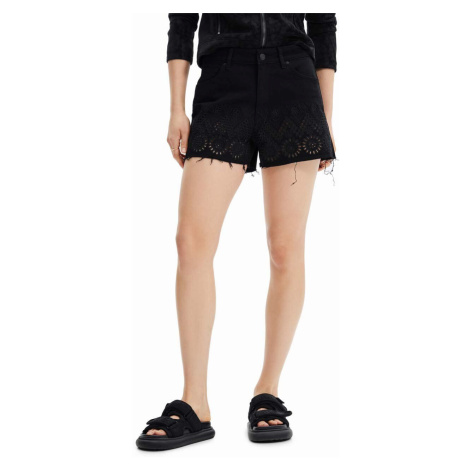 Džínové šortky Desigual dámské, černá barva, hladké, medium waist