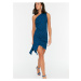 Tmavě modré dámské vzorované pouzdrové šaty s nařasením Trendyol
