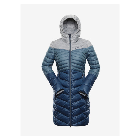 Modrý dámský pruhovaný zimní prošívaný kabát Alpine Pro LEVRA | Modio.cz
