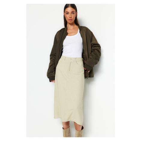 Trendyol Beige Linen Midi Denim Skirt