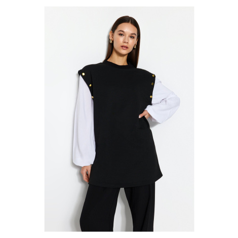 Trendyol Black Button Detailed Shirt Sleeve Knitted Tunic