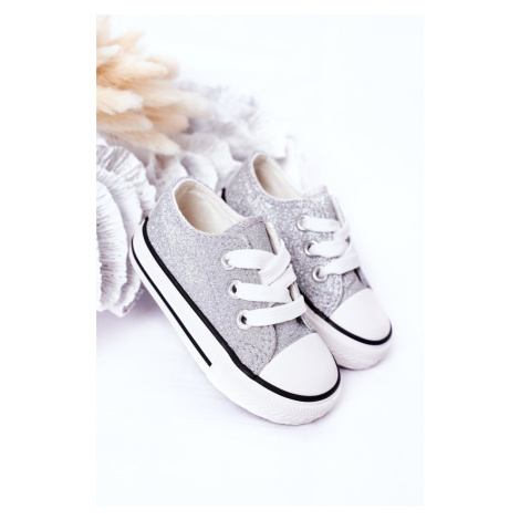 Dětské Brokátové Tenisky Stříbrné Bling-Bling Kesi