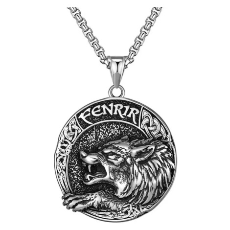 Oboustranný ocelový přívěsek Fenrir & Vegvísir - Model včetně řetízku 3mm/ 60 cm