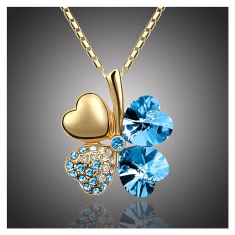 Sisi Jewelry Náhrdelník Swarovski Elements Čtyřlístek - zlato seablue NH1021 Světle modrá 40 cm 