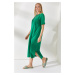 Olalook Women's Grass Green Oversized Cotton Dress with Side Slits