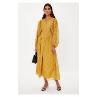 Trendyol Mustard Minimal Patterned Chiffon Lined Woven Dress