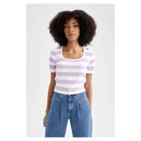 DEFACTO Slim Fit Striped Round Neck Short Sleeve Knitwear T-Shirt