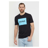 Bavlněné tričko HUGO černá barva, s potiskem, 50467952
