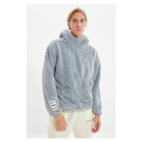 Trendyol Gray Unisex Oversize/Wide Fit Double Pocket Label Detail Warm Plush Sweatshirt