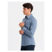 Men's SLIM FIT shirt in decorative fabric with pocket - blue OM-SHCS-0174