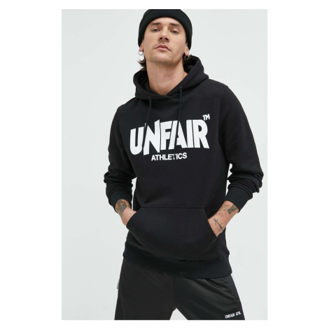 Bavlněná mikina Unfair Athletics pánská, černá barva, s kapucí, s potiskem