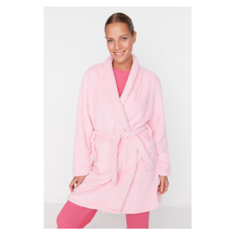 Trendyol Wellsoft Knitted Dressing Gown with Pink Belt
