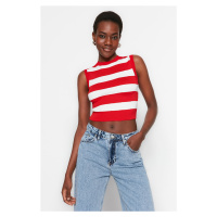 Trendyol Red Crop Striped Knitwear Blouse